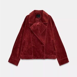 Zara Deep Red Women’s Suede Leather Jacket